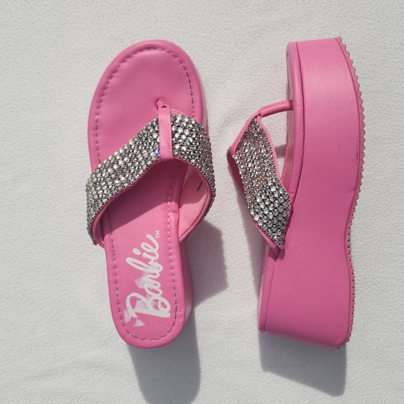Barbie x Forever 21 Pink Rhinestone Platform Wedge Sandals - Size 8 - Picture 6 of 11